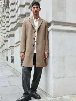Hot Next Regular Fit Epsom Overcoat with Wool Neutral