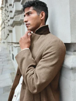 Hot Next Regular Fit Epsom Overcoat with Wool Neutral
