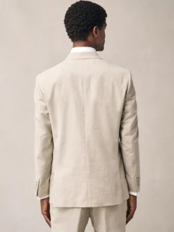 Next Neutral Regular Fit Linen Blend Check Suit Jacket^ Blazers & Formal Jackets