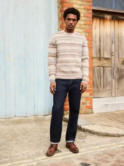 Next Neutral Regular Fit Stripe Crew Neck Jumper with Wool^ Knitwear|Knitwear