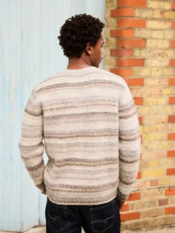 Next Neutral Regular Fit Stripe Crew Neck Jumper with Wool^ Knitwear|Knitwear