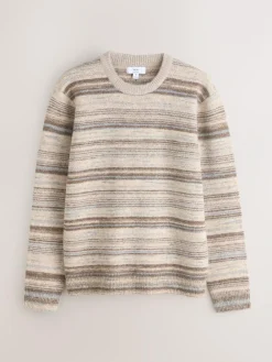 Next Neutral Regular Fit Stripe Crew Neck Jumper with Wool^ Knitwear|Knitwear