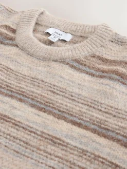Next Neutral Regular Fit Stripe Crew Neck Jumper with Wool^ Knitwear|Knitwear