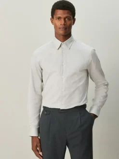 Outlet Next Regular Fit Textured Long Sleeve Formal Shirt with Trim Neutral