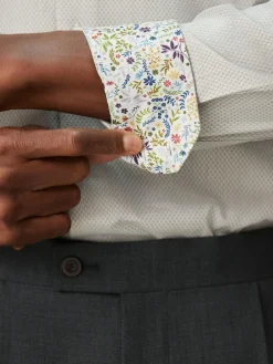 Outlet Next Regular Fit Textured Long Sleeve Formal Shirt with Trim Neutral