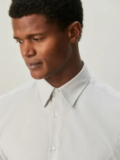 Outlet Next Regular Fit Textured Long Sleeve Formal Shirt with Trim Neutral