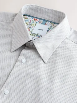 Outlet Next Regular Fit Textured Long Sleeve Formal Shirt with Trim Neutral