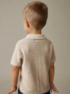 Next Revere Collar Short Sleeve Knitted Polo Shirt (3mths-7yrs)^BOY Knitwear|Knitwear