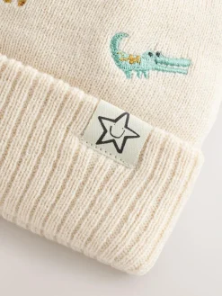 Next Neutral Safari Embroidered Pom Beanie Hat (3mths-10yrs)^BOY Hats & Scratch Mitts|Hats