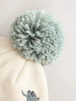 Next Neutral Safari Embroidered Pom Beanie Hat (3mths-10yrs)^BOY Hats & Scratch Mitts|Hats