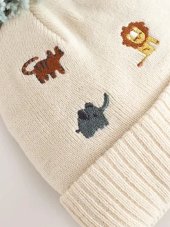 Next Neutral Safari Embroidered Pom Beanie Hat (3mths-10yrs)^BOY Hats & Scratch Mitts|Hats