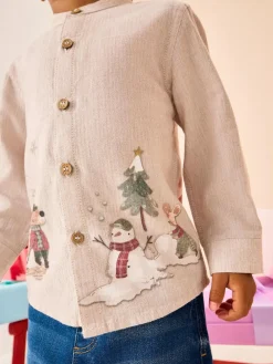Best Next Long Sleeve Grandad Christmas Printed Shirt (3mths-10yrs) Neutral Scene