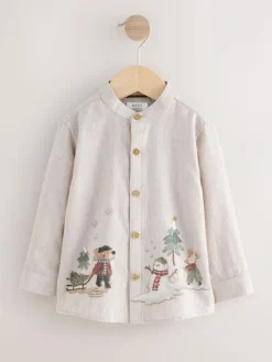 Best Next Long Sleeve Grandad Christmas Printed Shirt (3mths-10yrs) Neutral Scene