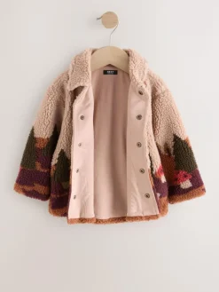 New Next Borg Fleece Shacket (3mths-7yrs) Neutral Scenic Print