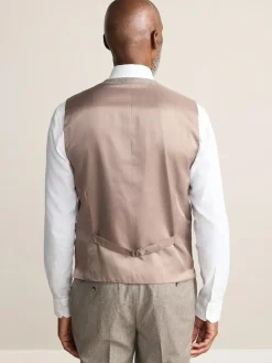 Next Neutral Signature Marzotto 100% Italian Wool Check Suit Waistcoat^ Vests