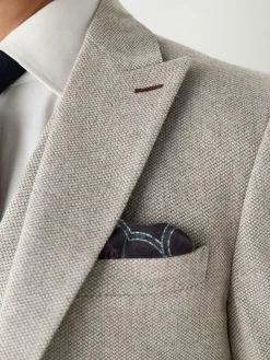 Sale Next Neutral Slim Fit Nova Fides Italian Wool Blend Trimmed Textured Suit Jacket