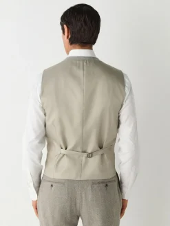 New Next Neutral Slim Fit Nova Fides Italian Wool Blend Trimmed Textured Suit Waistcoat