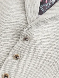 New Next Neutral Slim Fit Nova Fides Italian Wool Blend Trimmed Textured Suit Waistcoat