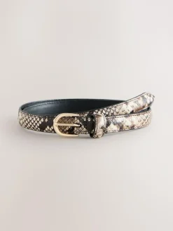 Next Neutral Snake Effect Skinny Leather Belt^Women Belts