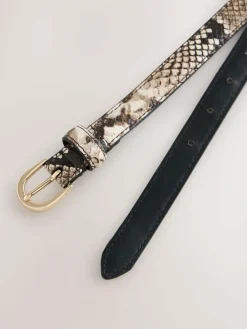 Next Neutral Snake Effect Skinny Leather Belt^Women Belts