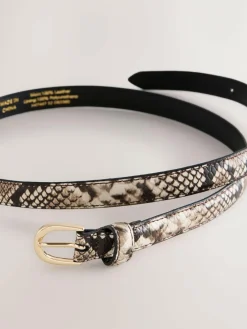 Next Neutral Snake Effect Skinny Leather Belt^Women Belts