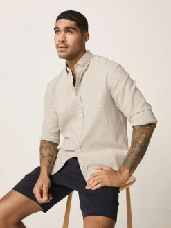 Next Standard Collar Cotton Linen Blend Long Sleeve Shirt^ Shirts