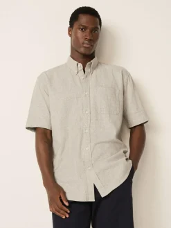 Next Standard Collar Cotton Linen Blend Short Sleeve Shirt^ Shirts