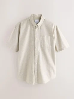 Next Standard Collar Cotton Linen Blend Short Sleeve Shirt^ Shirts