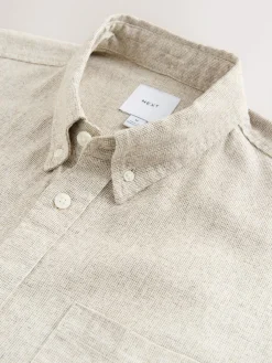 Next Standard Collar Cotton Linen Blend Short Sleeve Shirt^ Shirts