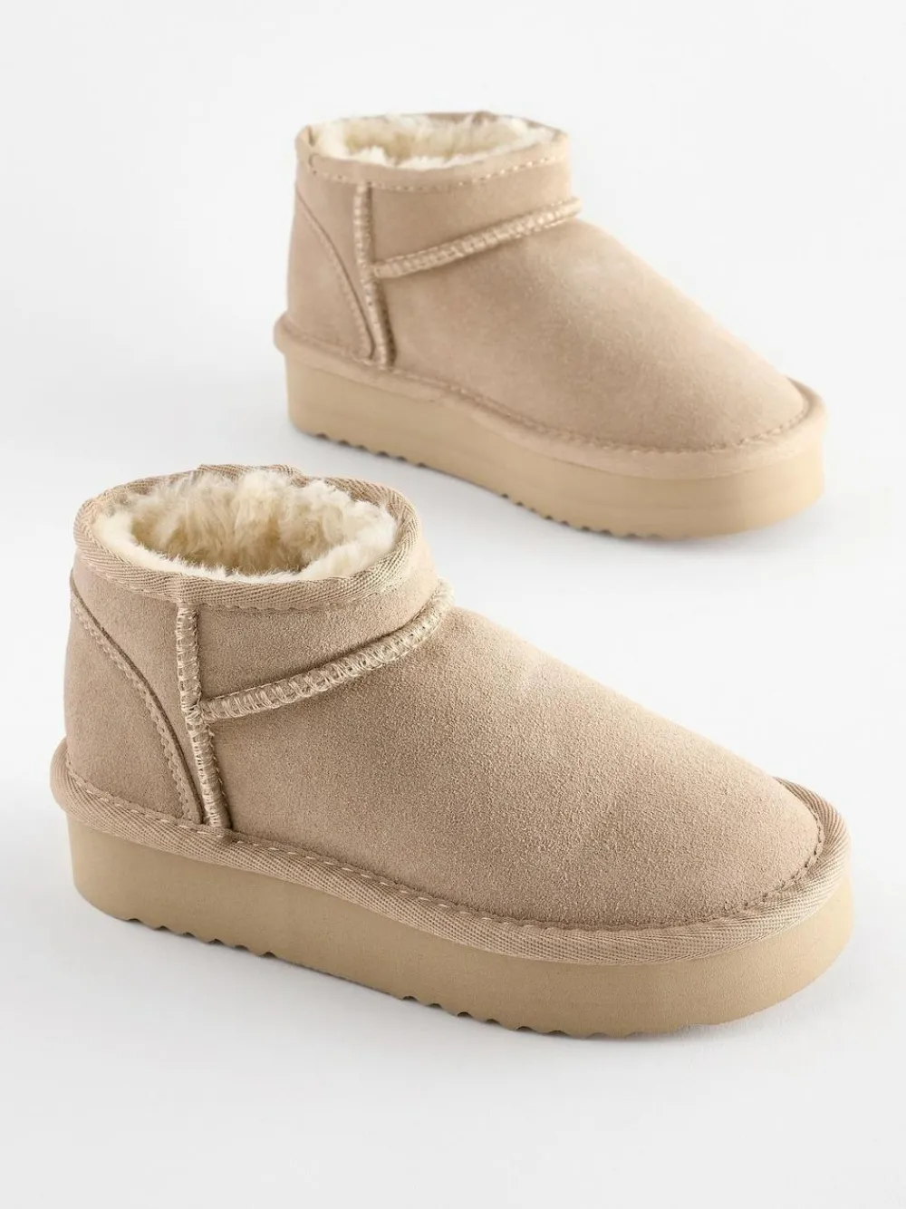 Next Neutral Standard Fit (F) Flatform Mini Warm Lined Water Repellent Suede Pull-On Boots^ Boots & Wellies