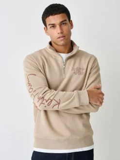 Next Neutral Stone Keith Haring Licence Graphic Print Quarter Zip Neck Sweatshirt^ Sweatshirts & Hoodies|Sweatshirts & Hoodies