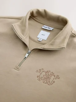 Next Neutral Stone Keith Haring Licence Graphic Print Quarter Zip Neck Sweatshirt^ Sweatshirts & Hoodies|Sweatshirts & Hoodies