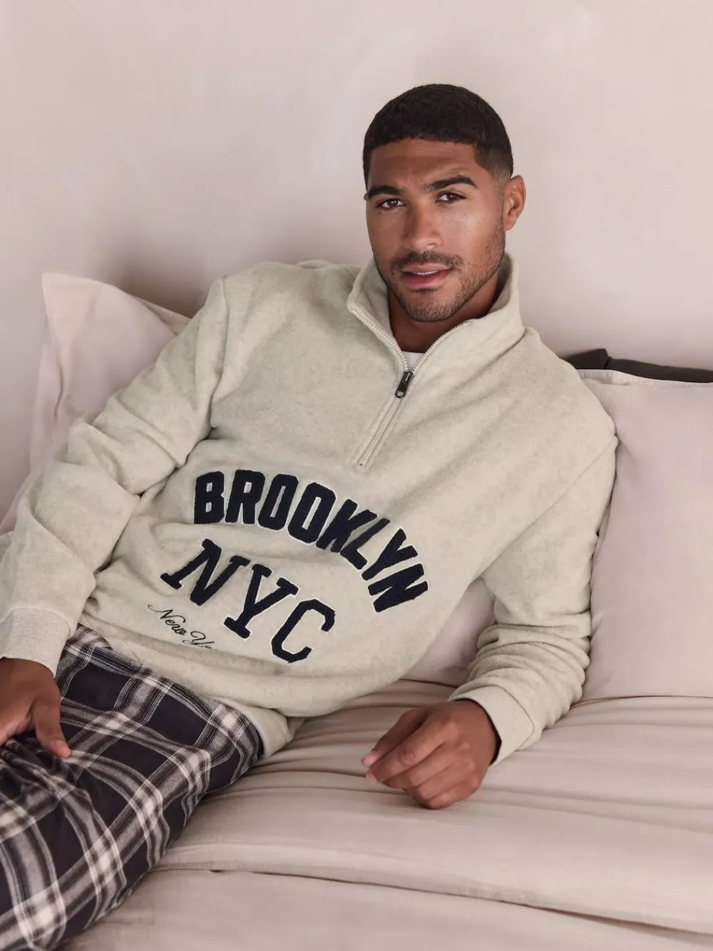 Outlet Next Thermal Fleece Half Zip Neutral Stone