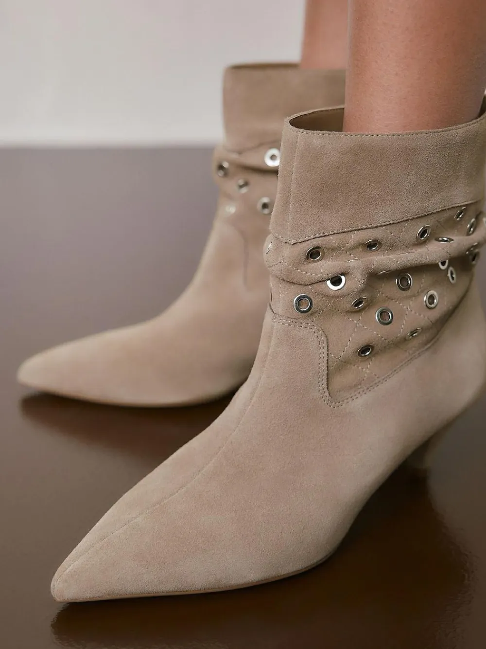 New Next Neutral Suede Forever Comfort® Eyelet Embellished Ankle Boots