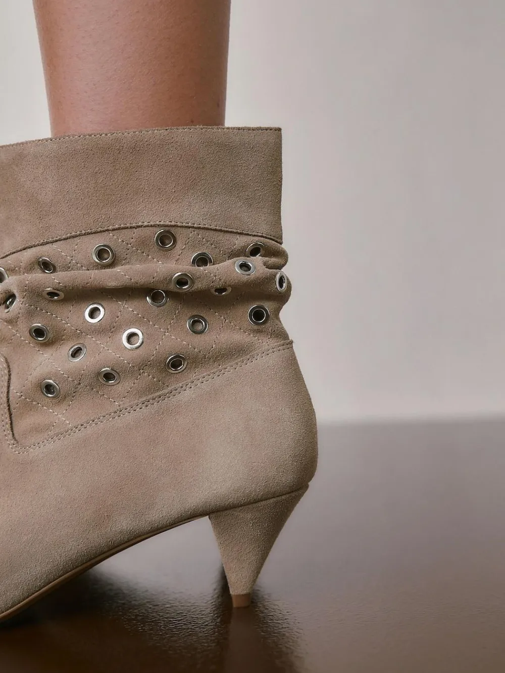 New Next Neutral Suede Forever Comfort® Eyelet Embellished Ankle Boots