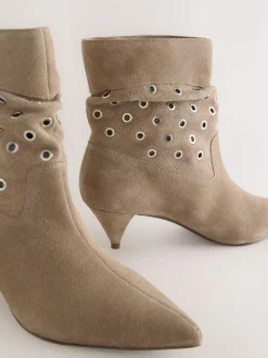 New Next Neutral Suede Forever Comfort® Eyelet Embellished Ankle Boots