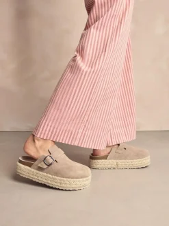 Sale Next Neutral Suede Round Toe Espadrille Chunky Clogs