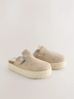 Sale Next Neutral Suede Round Toe Espadrille Chunky Clogs