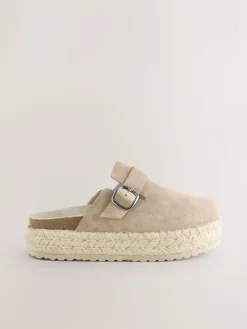 Sale Next Neutral Suede Round Toe Espadrille Chunky Clogs