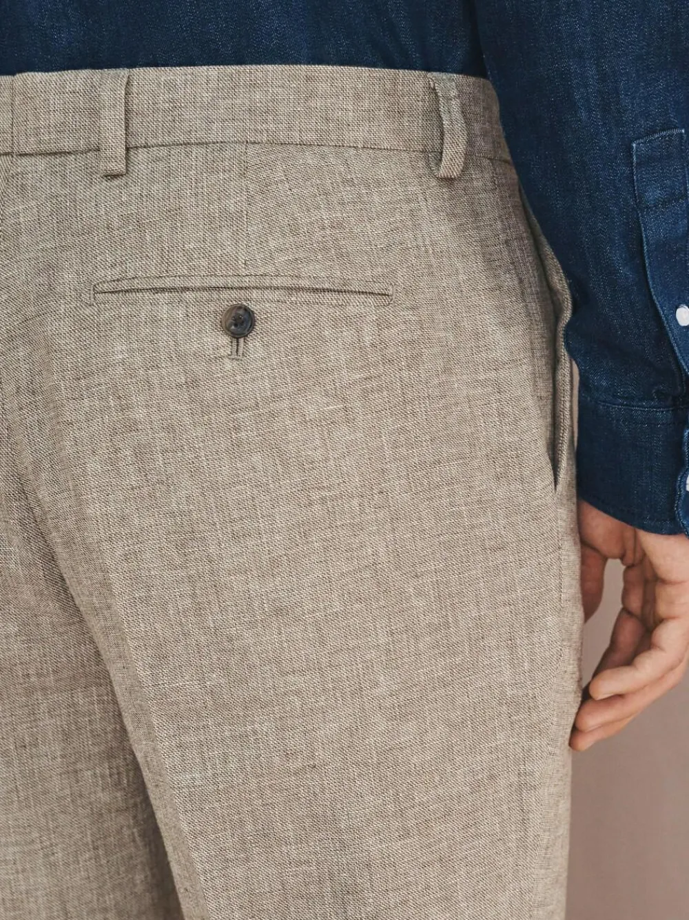 Online Next Tailored Fit Linen Blend Texture Suit Trousers Neutral