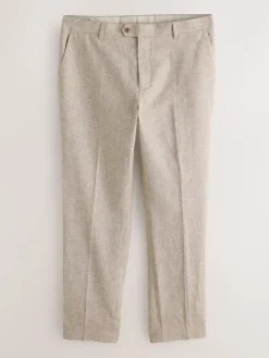 Online Next Tailored Fit Linen Blend Texture Suit Trousers Neutral