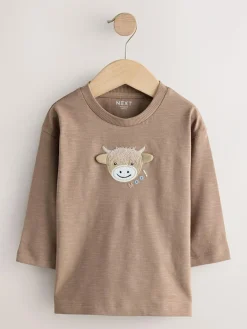 Clearance Next Long Sleeve Animal Print Character T-Shirts 3 Pack (3mths-7yrs) Neutral Tan Hamish