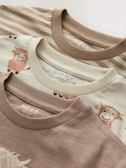 Clearance Next Long Sleeve Animal Print Character T-Shirts 3 Pack (3mths-7yrs) Neutral Tan Hamish