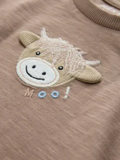 Clearance Next Long Sleeve Animal Print Character T-Shirts 3 Pack (3mths-7yrs) Neutral Tan Hamish