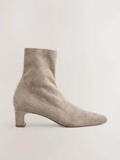Best Next Standard/Wide Fit Chisel Toe Block Heel Sock Boots Neutral Taupe