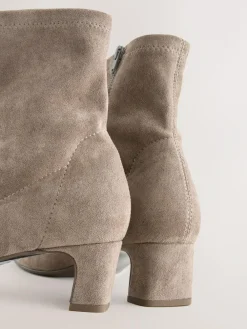 Best Next Standard/Wide Fit Chisel Toe Block Heel Sock Boots Neutral Taupe