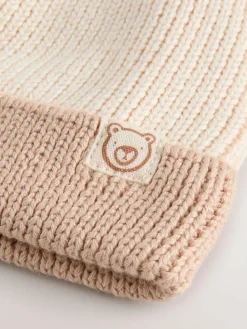 Next Neutral Tonal Baby Knitted Pom Beanie