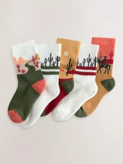 Next Neutral Western Cushioned Footbed Cotton Rich Ribbed Tipped Socks 5 Pack^BOY Socks