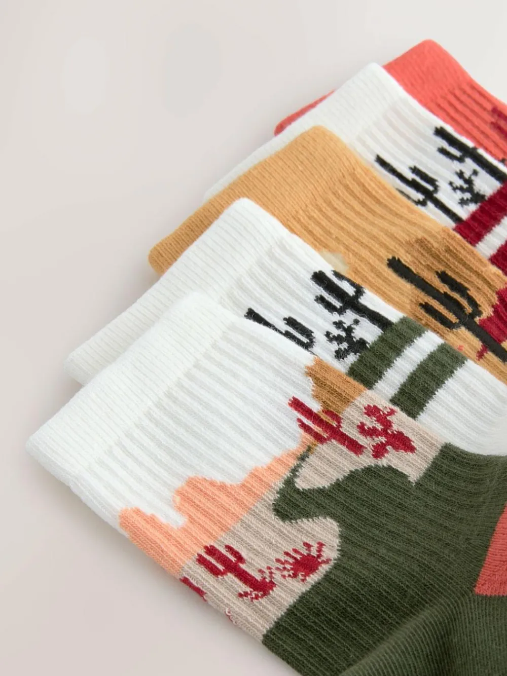 Next Neutral Western Cushioned Footbed Cotton Rich Ribbed Tipped Socks 5 Pack^BOY Socks