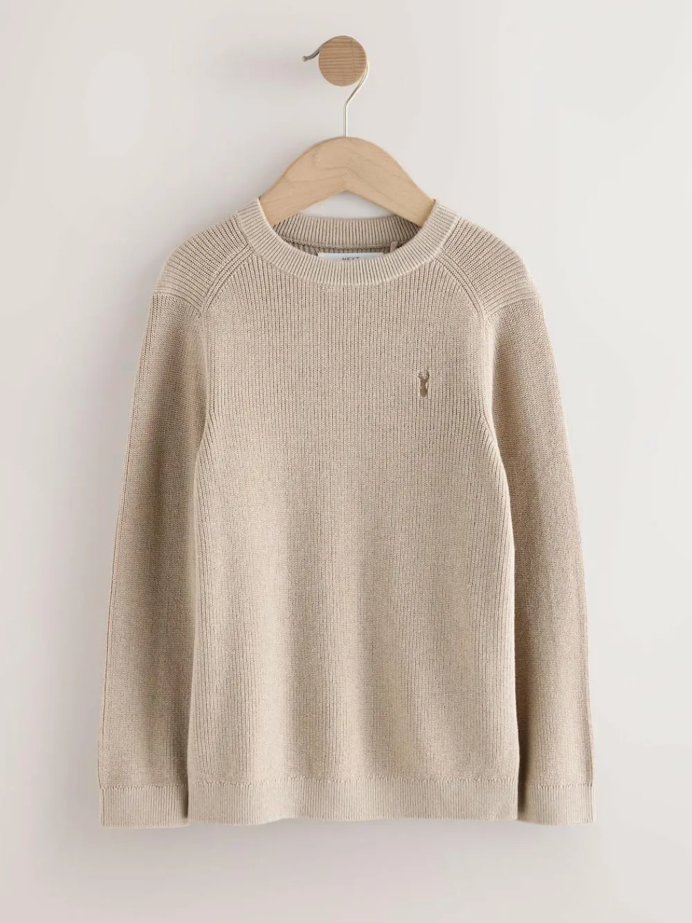 New Next Neutral With Stag Cotton Crew Neck Knitted Jumper (3-16yrs)